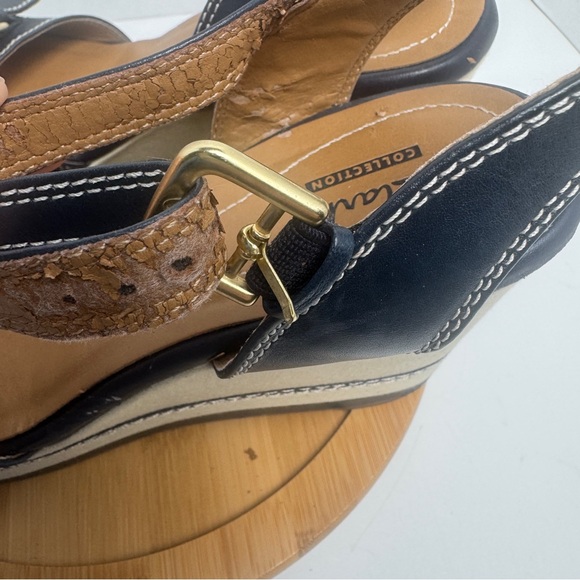 Clarks Collection Zia Castle Black Leather Wedge Ankle Strap Sandal Women Sz 10M - Picture 10 of 13